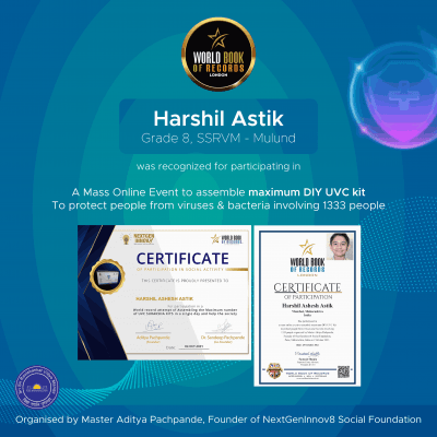 Our student on SSRVM (Mulund) was recognised by the World Book of Records London